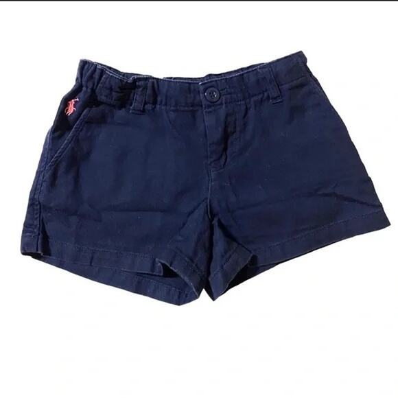 Ralph Lauren Shorts Girl 6 Navy Blue Flat Front Pink Pony Logo Adjustable Waist - Picture 1 of 4